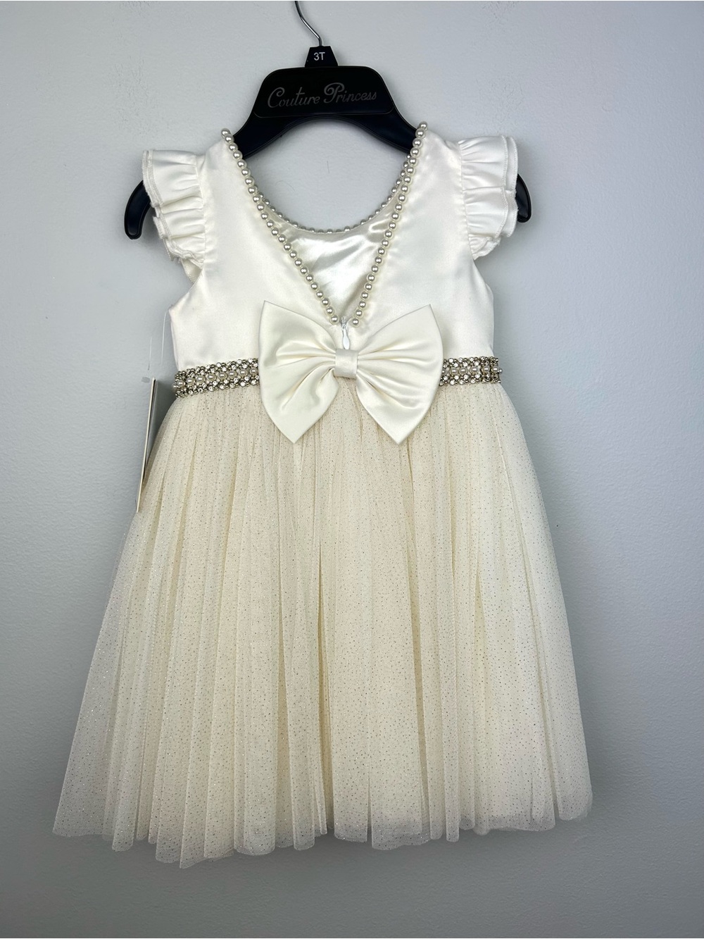 Couture princess ivory  Pearl-neck Girls tulle Party Dress size 3T NWT